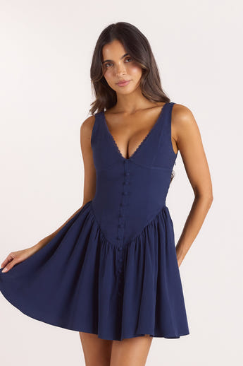 Plunge Mini Dress - Navy