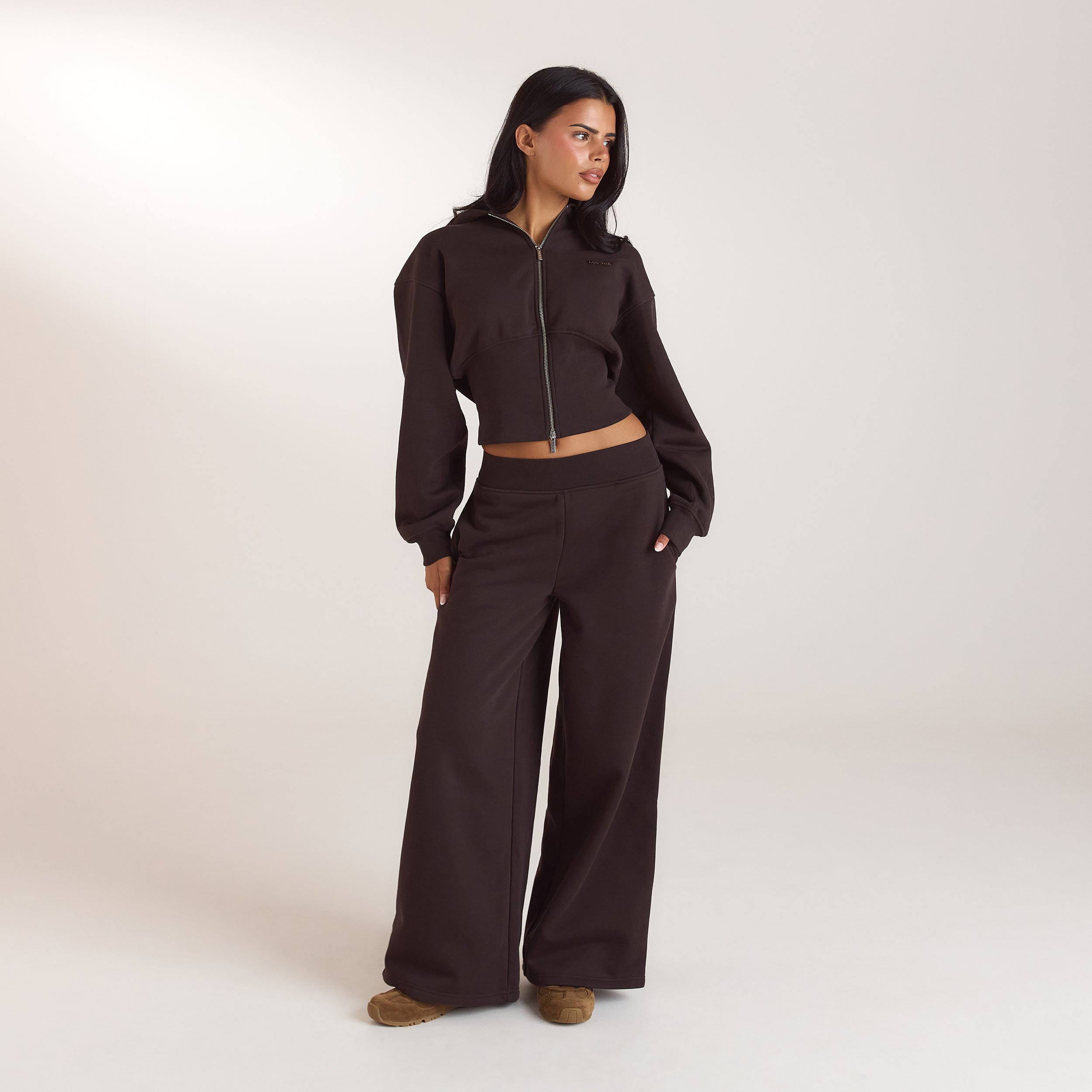 Fitted-Waist Zip-Up Hoodie | Fitted-Waist Zip-Up Hoodie - Dark Chocolate