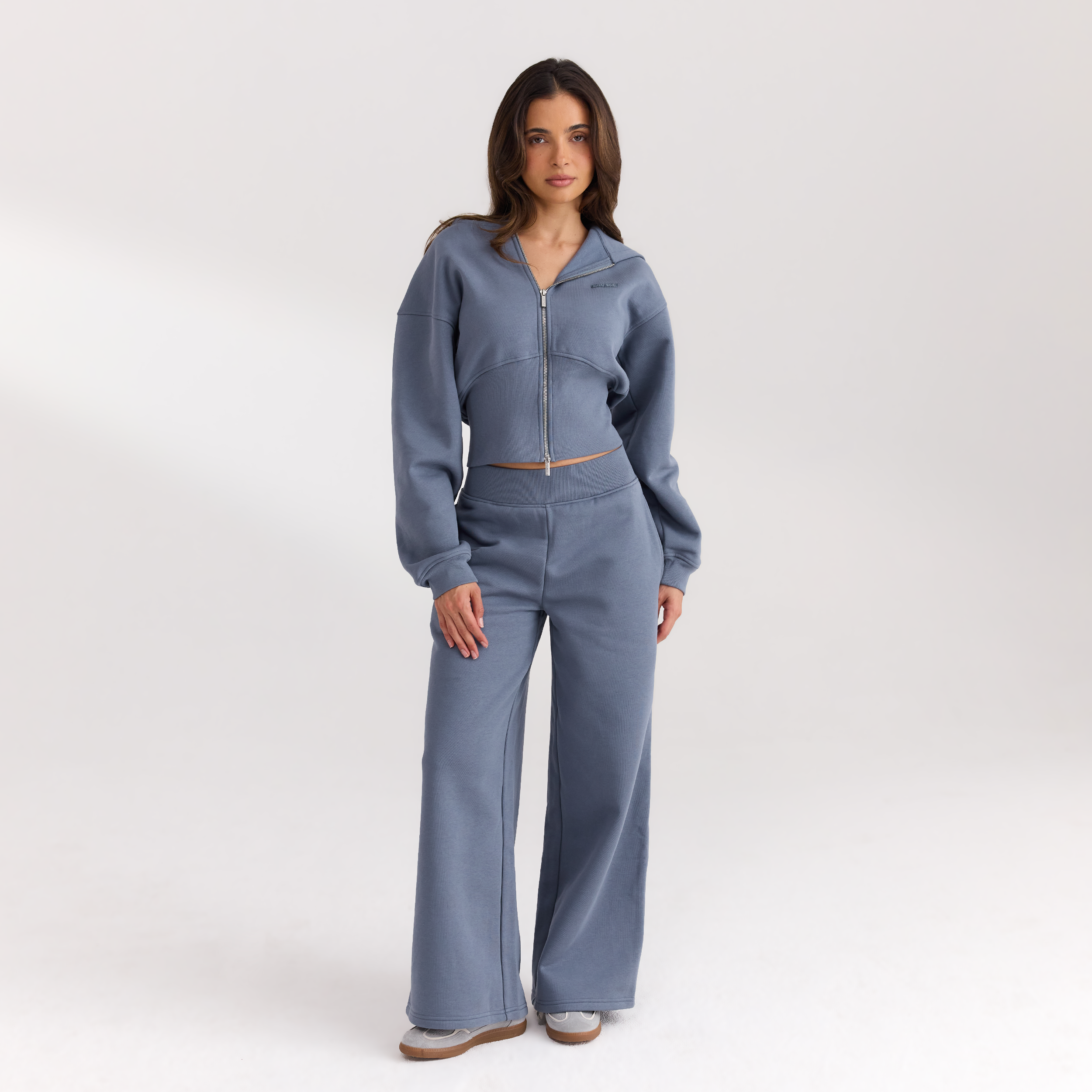 Fitted-Waist Zip-Up Hoodie | Fitted-Waist Zip-Up Hoodie - Slate Blue