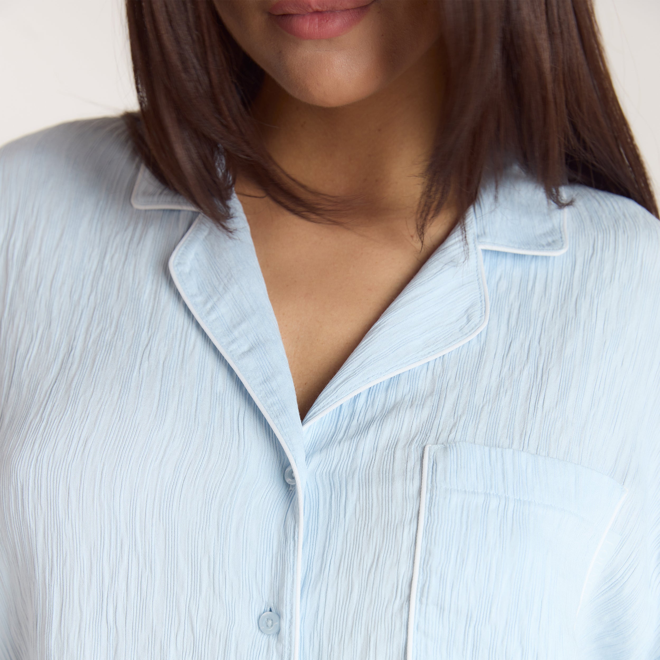 Crinkle Pyjama Top | Crinkle Pyjama Shirt - Blue