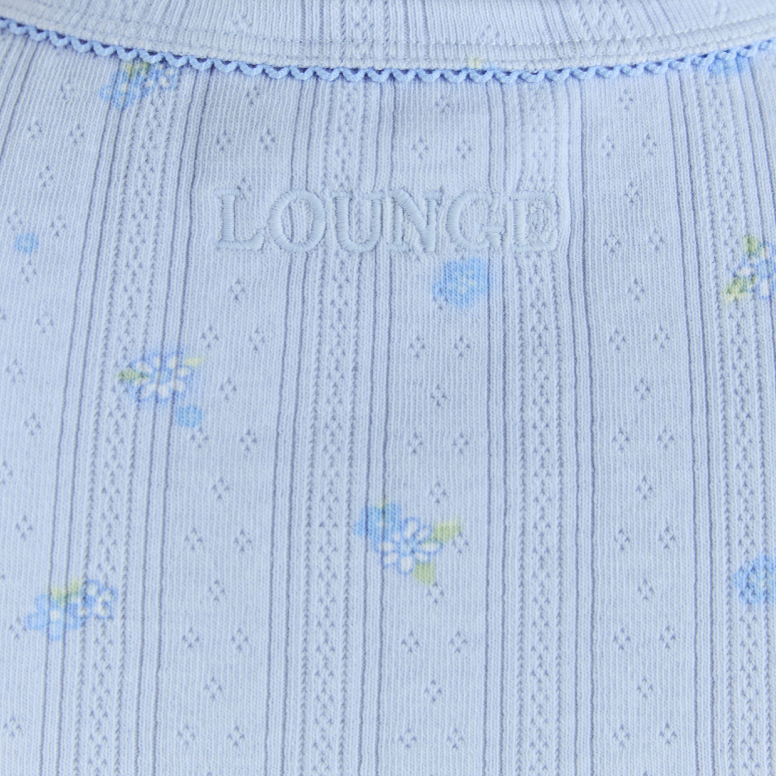 Pointelle Fitted Pyjama Top | Pointelle Fitted Pyjama Top - Blue Floral