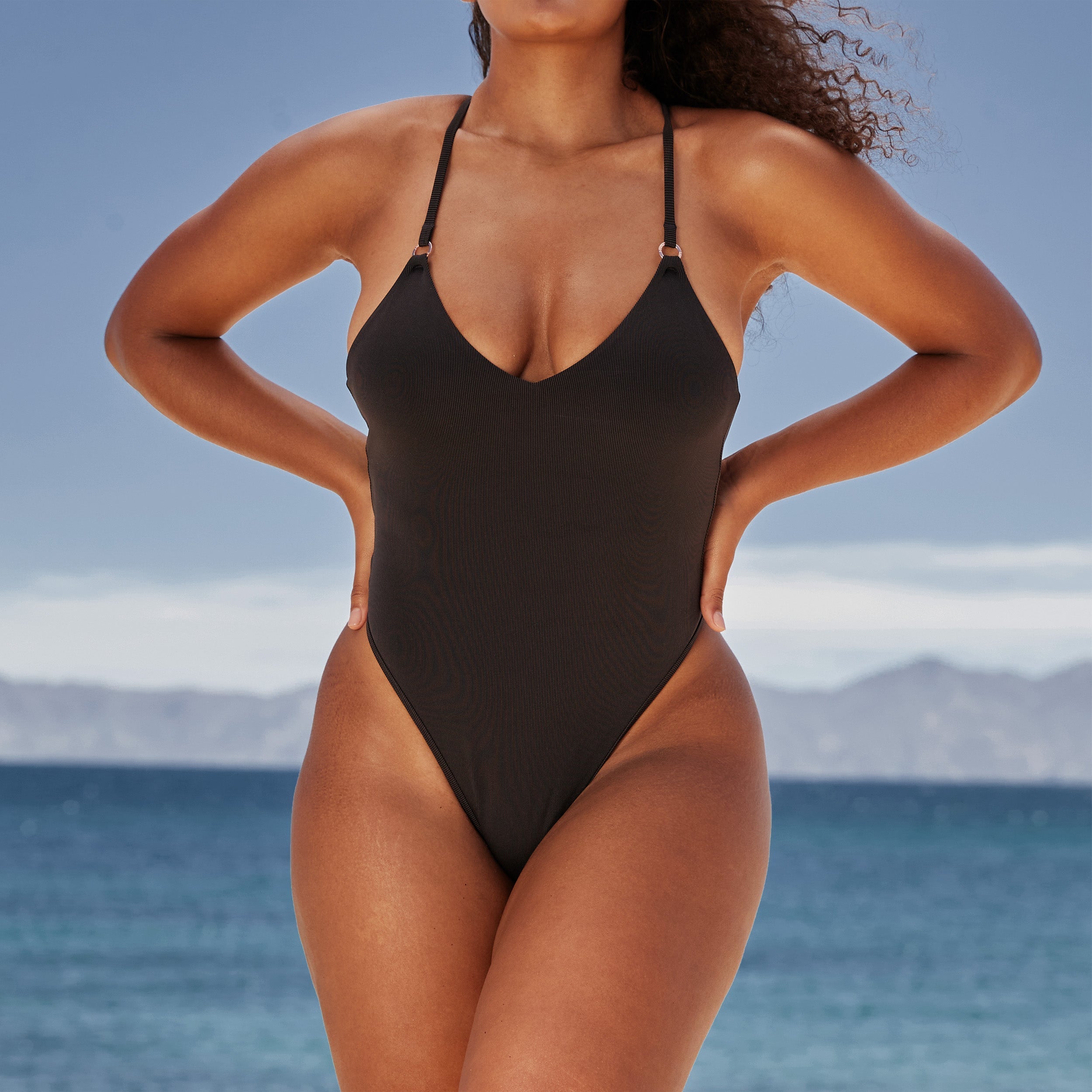 Black high cut one cheap piece swimsuit