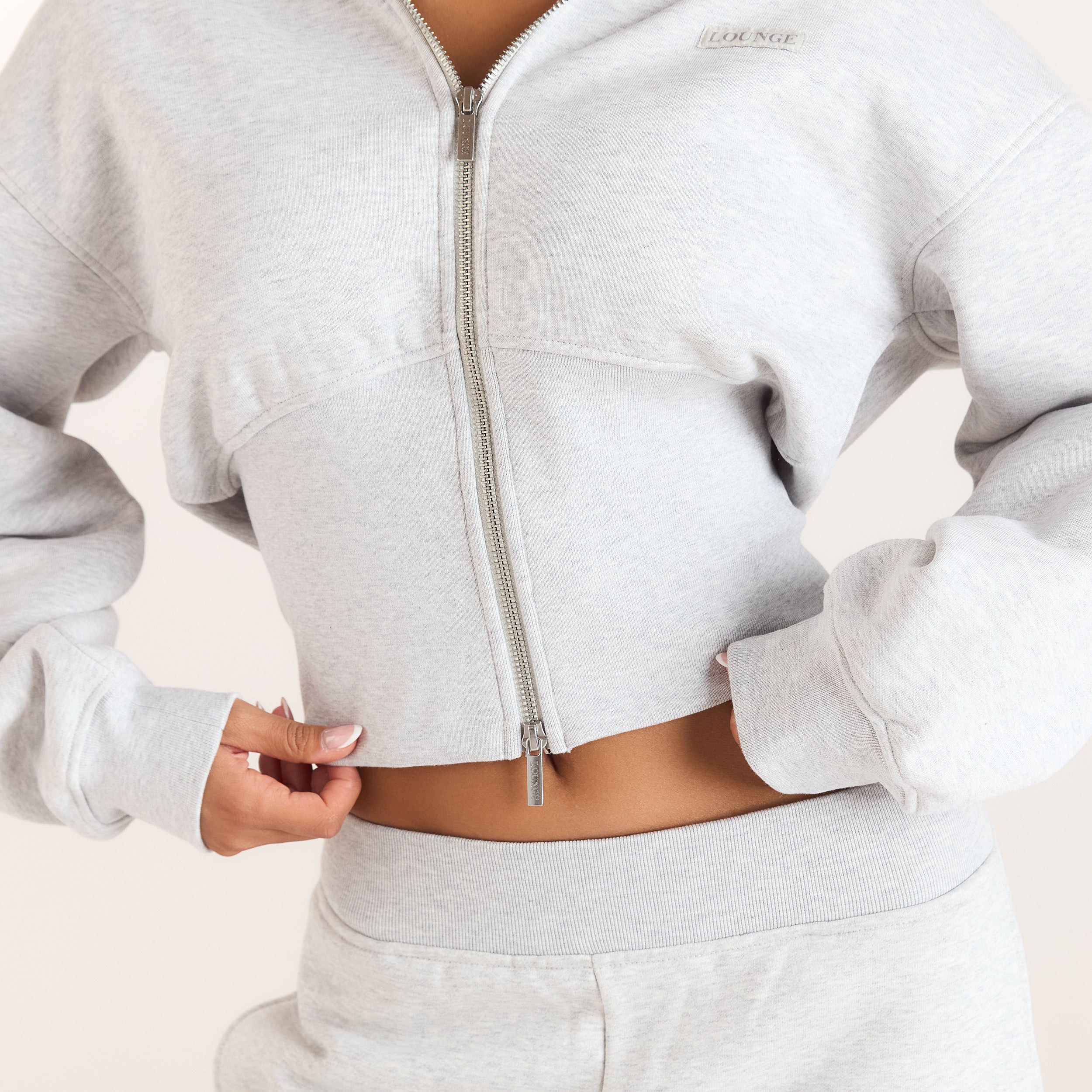 Fitted-Waist Zip-Up Hoodie | Fitted-Waist Zip-Up Hoodie - Grey