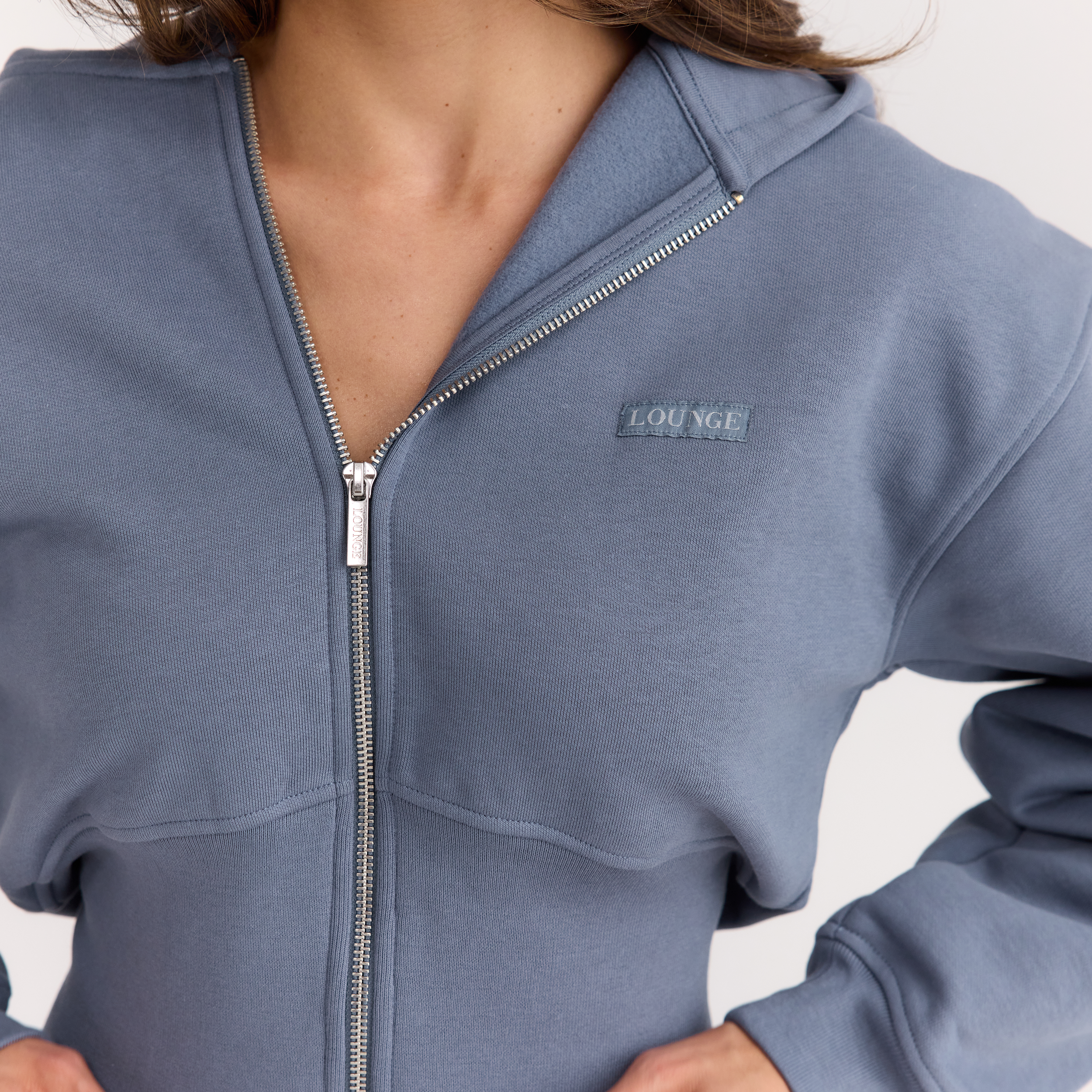 Fitted-Waist Zip-Up Hoodie | Fitted-Waist Zip-Up Hoodie - Slate Blue
