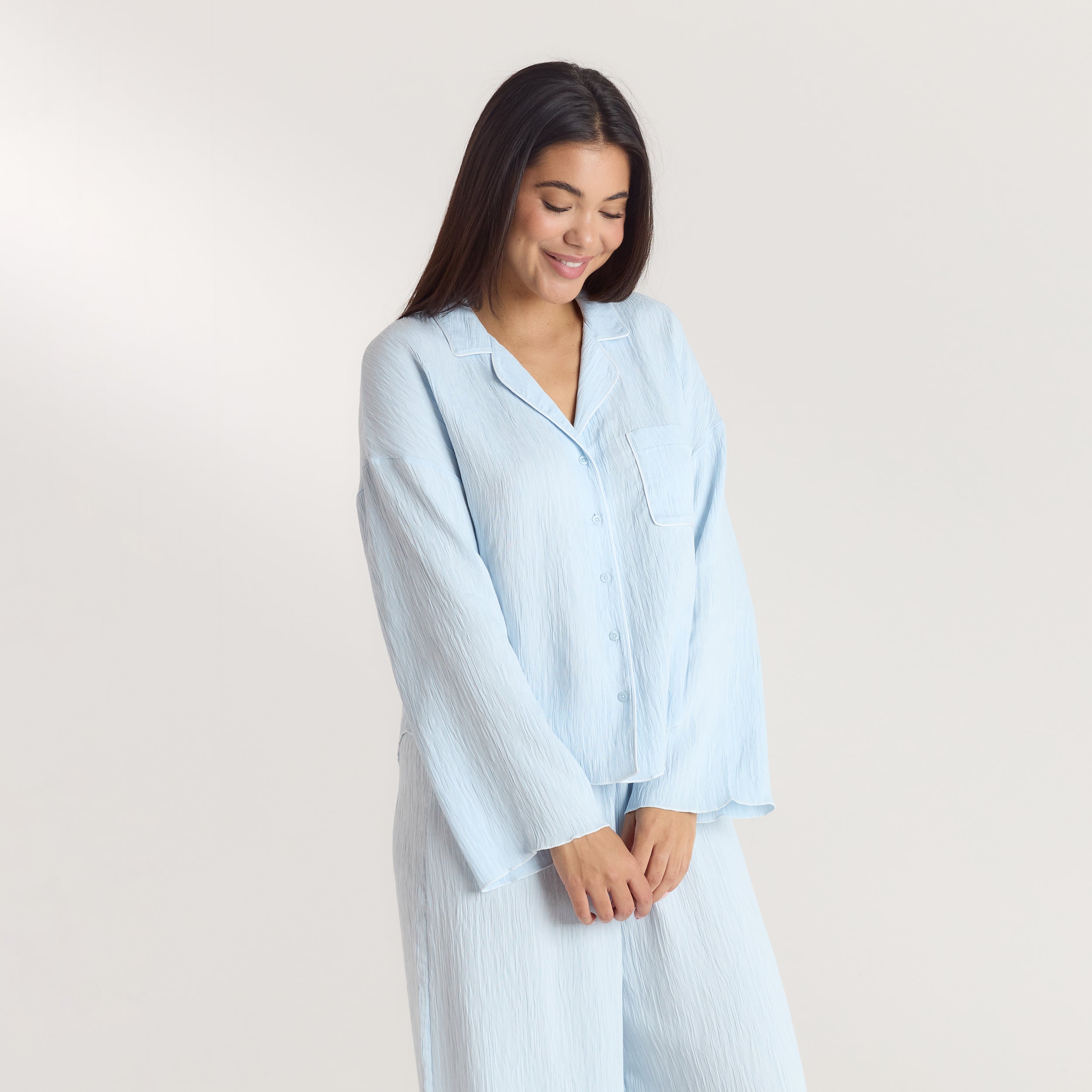 Crinkle Pyjama Top | Crinkle Pyjama Shirt - Blue