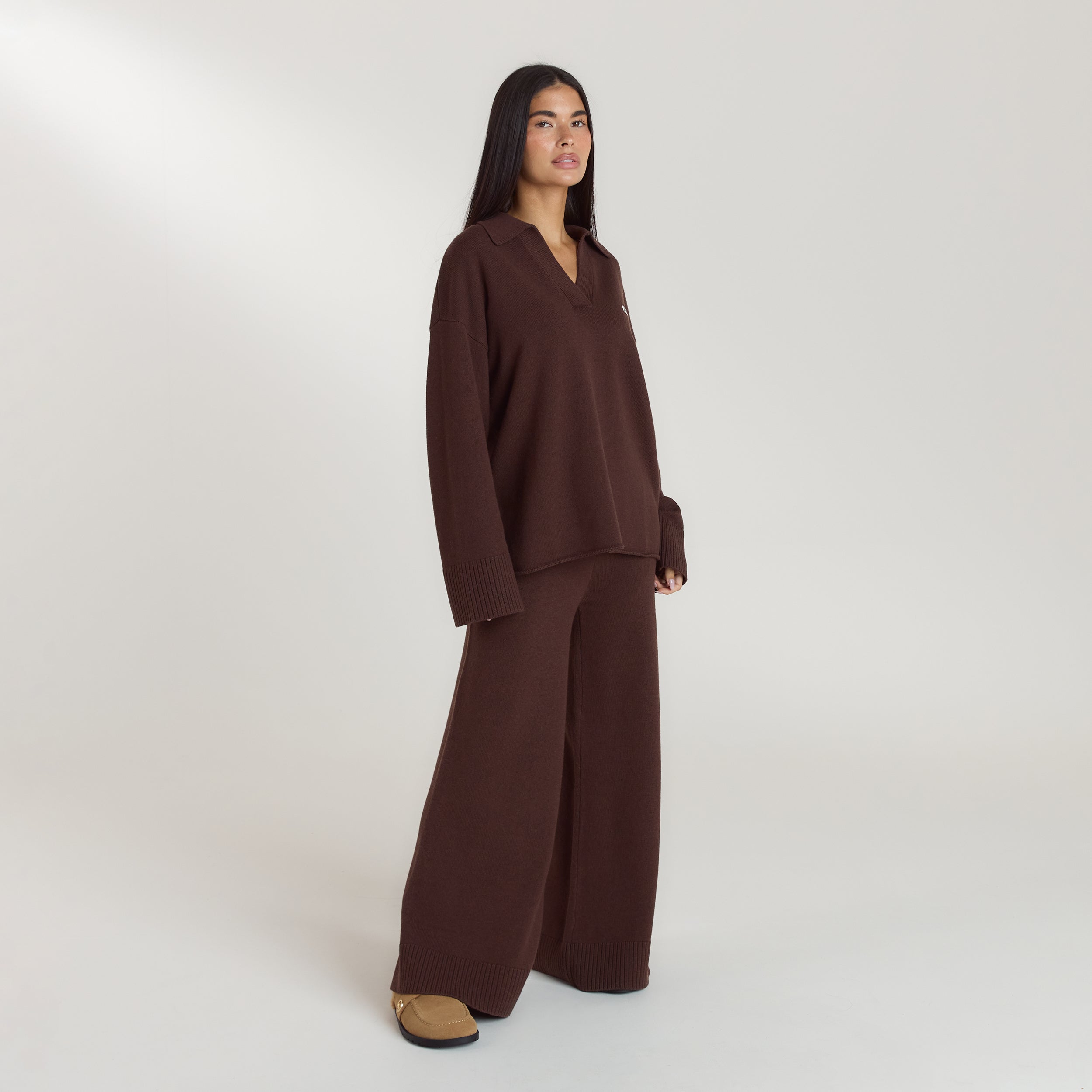 Ribbed Hem Knitted Trousers | Ribbed Hem Knitted Trousers - Chocolate