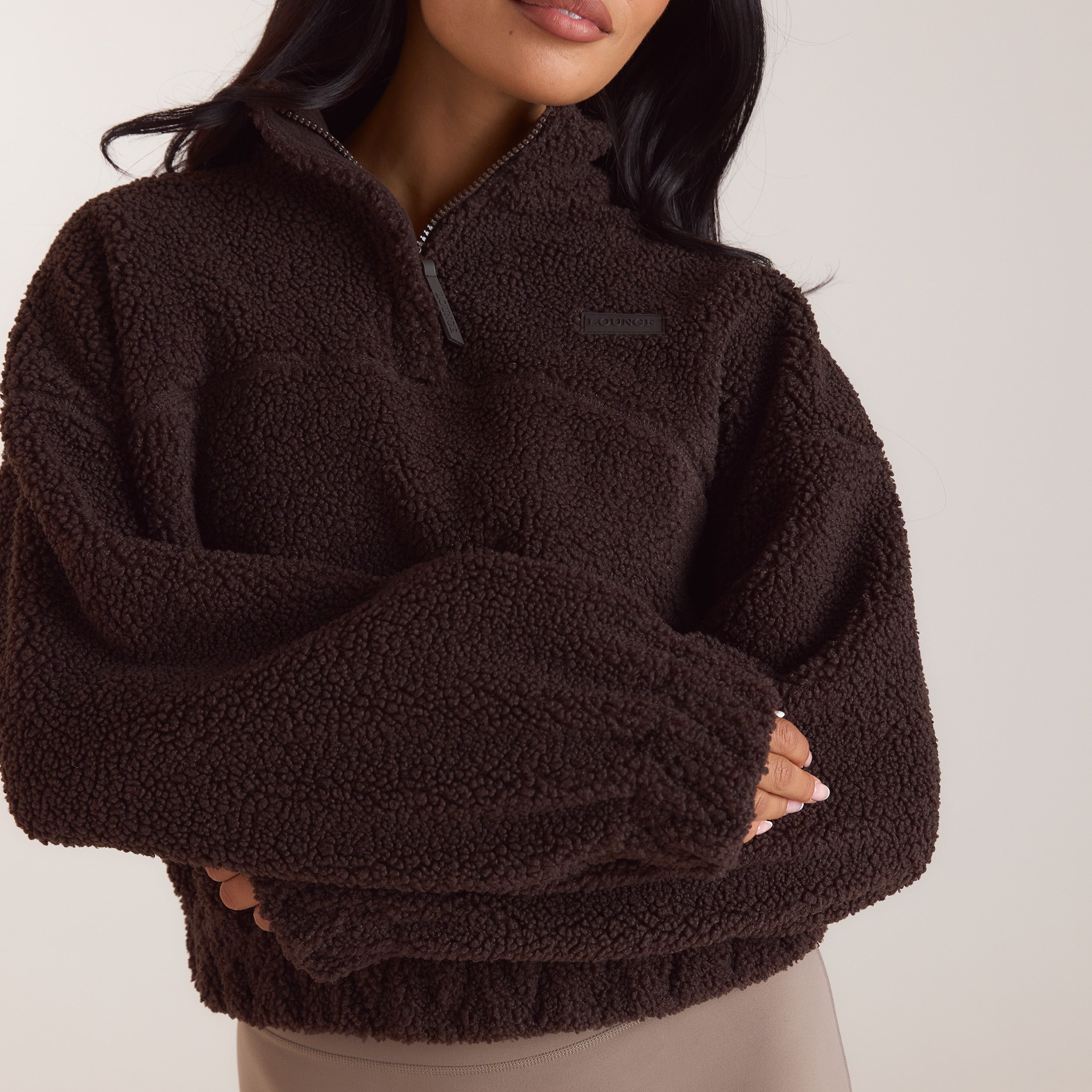Funnel-Neck Borg Fleece | Funnel-Neck Borg Fleece - Dark Chocolate