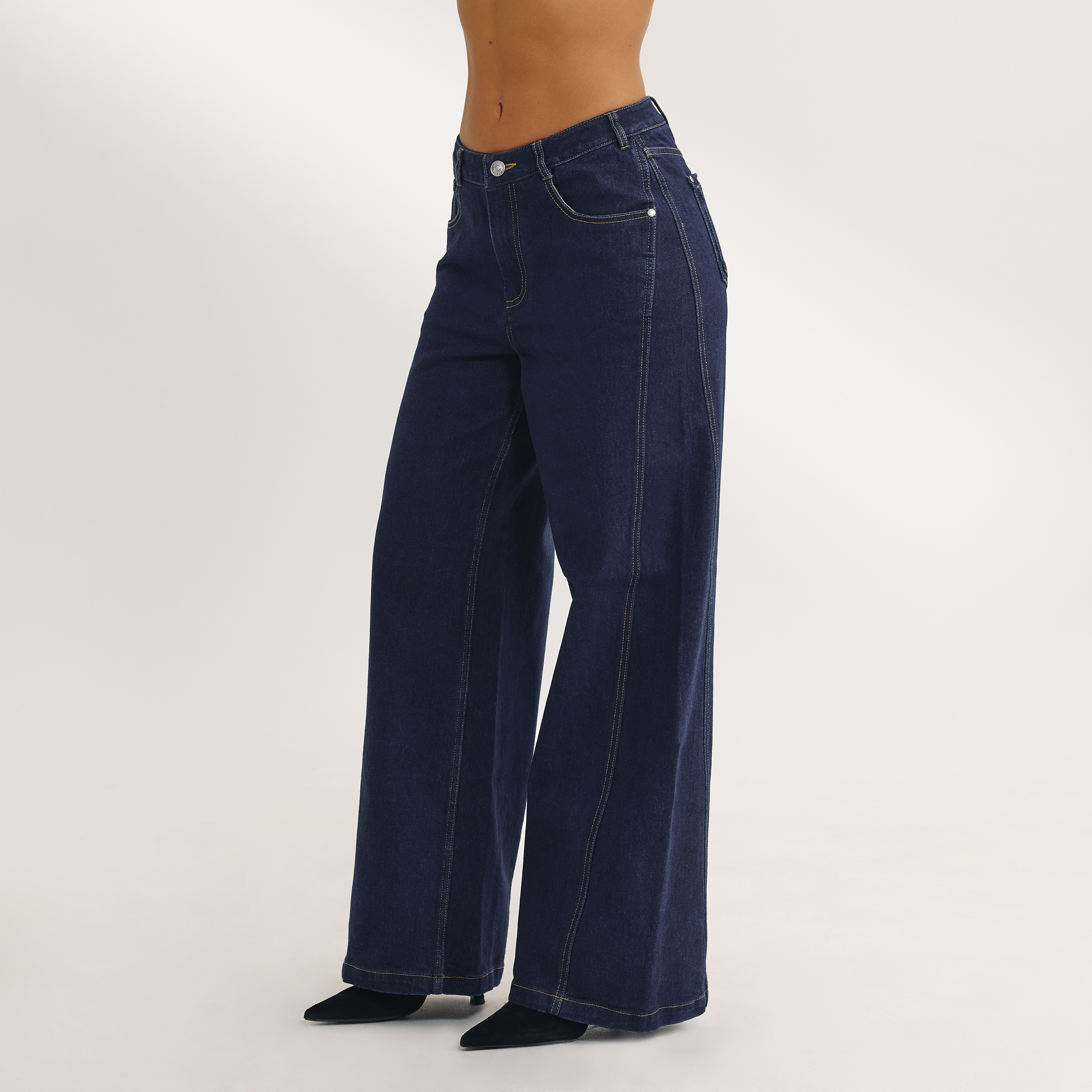 Dipped-Waist Wide-Leg Jeans | Dipped-Waist Wide-Leg Jeans - Indigo Blue