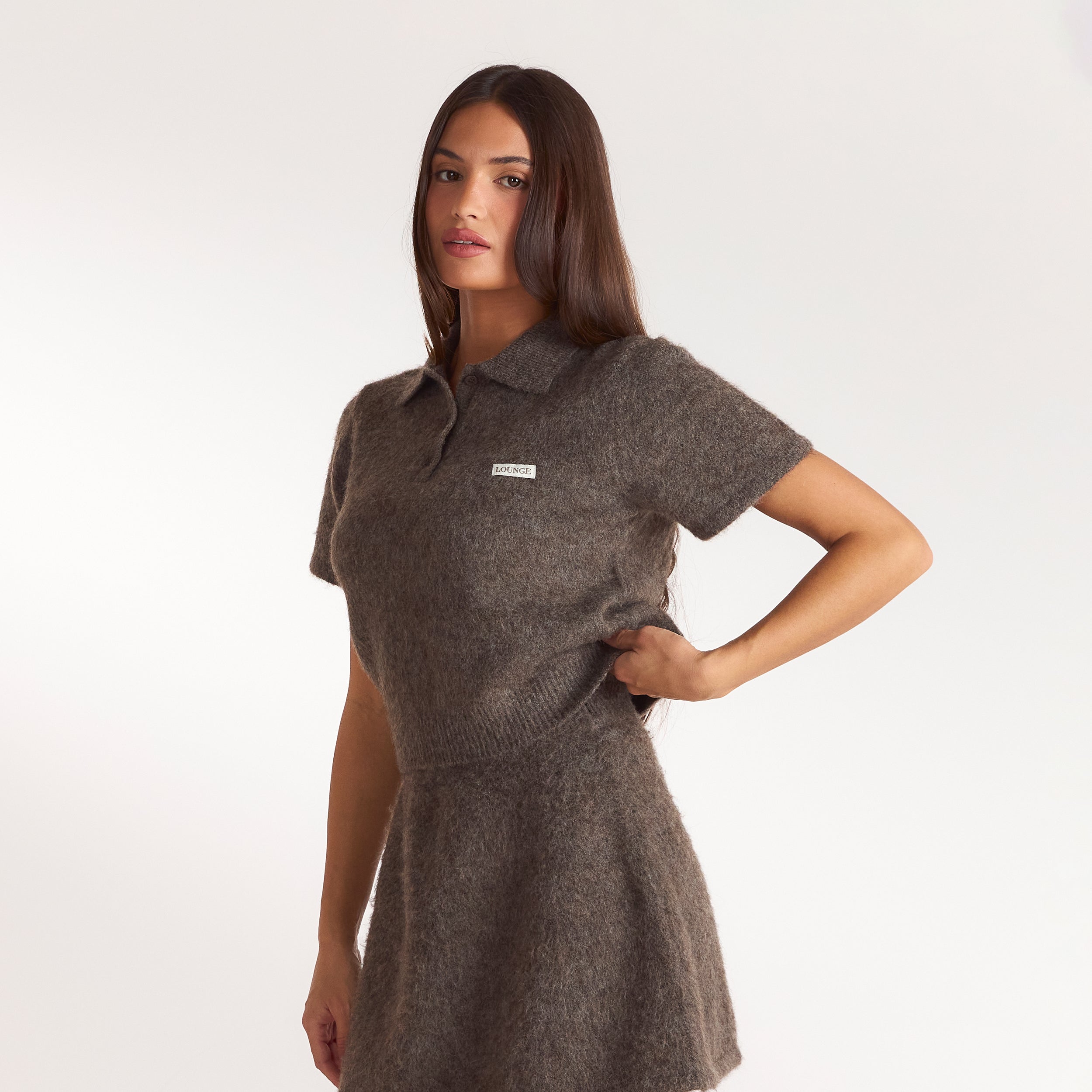 Knitted Polo Top | Knitted Polo Top - Ash Brown