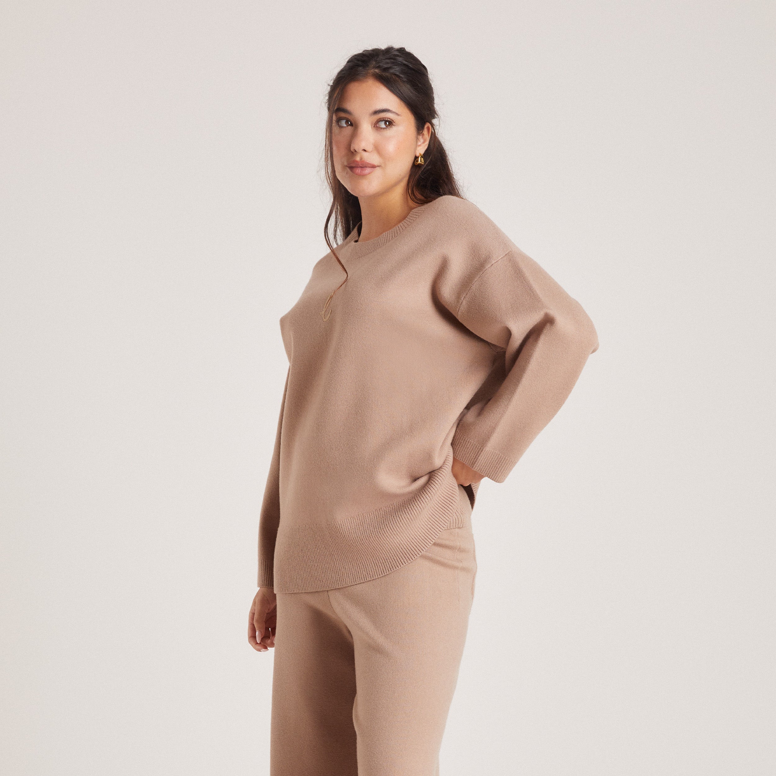 Knitted Crew Neck Jumper | Knitted Crew Neck Jumper - Mink