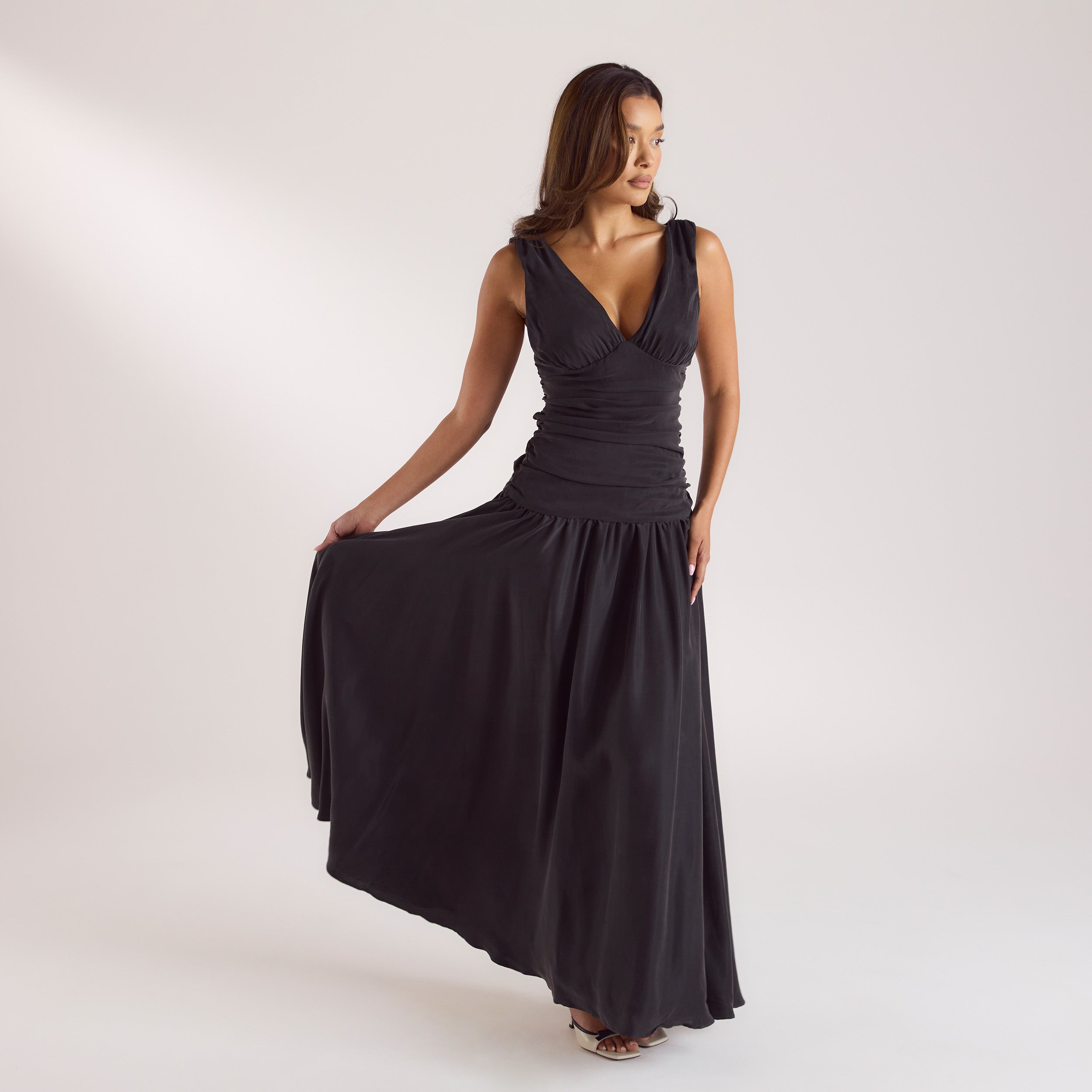 Cupro Blend Maxi Dress | Cupro Blend Maxi Dress - Black