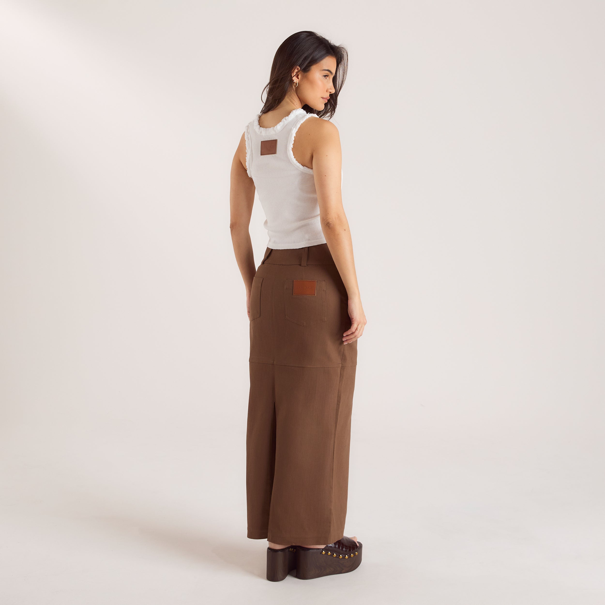 Double Button Woven Maxi Skirt | Double Button Woven Maxi Skirt - Chocolate