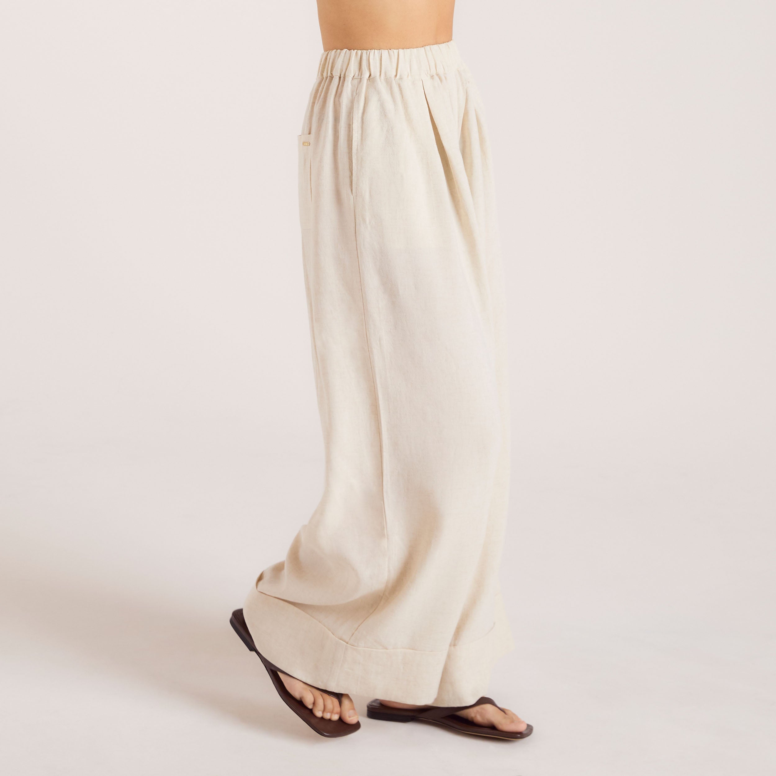 Linen Blend Wide-Leg Trousers | Linen Blend Wide-Leg Trousers - Cream