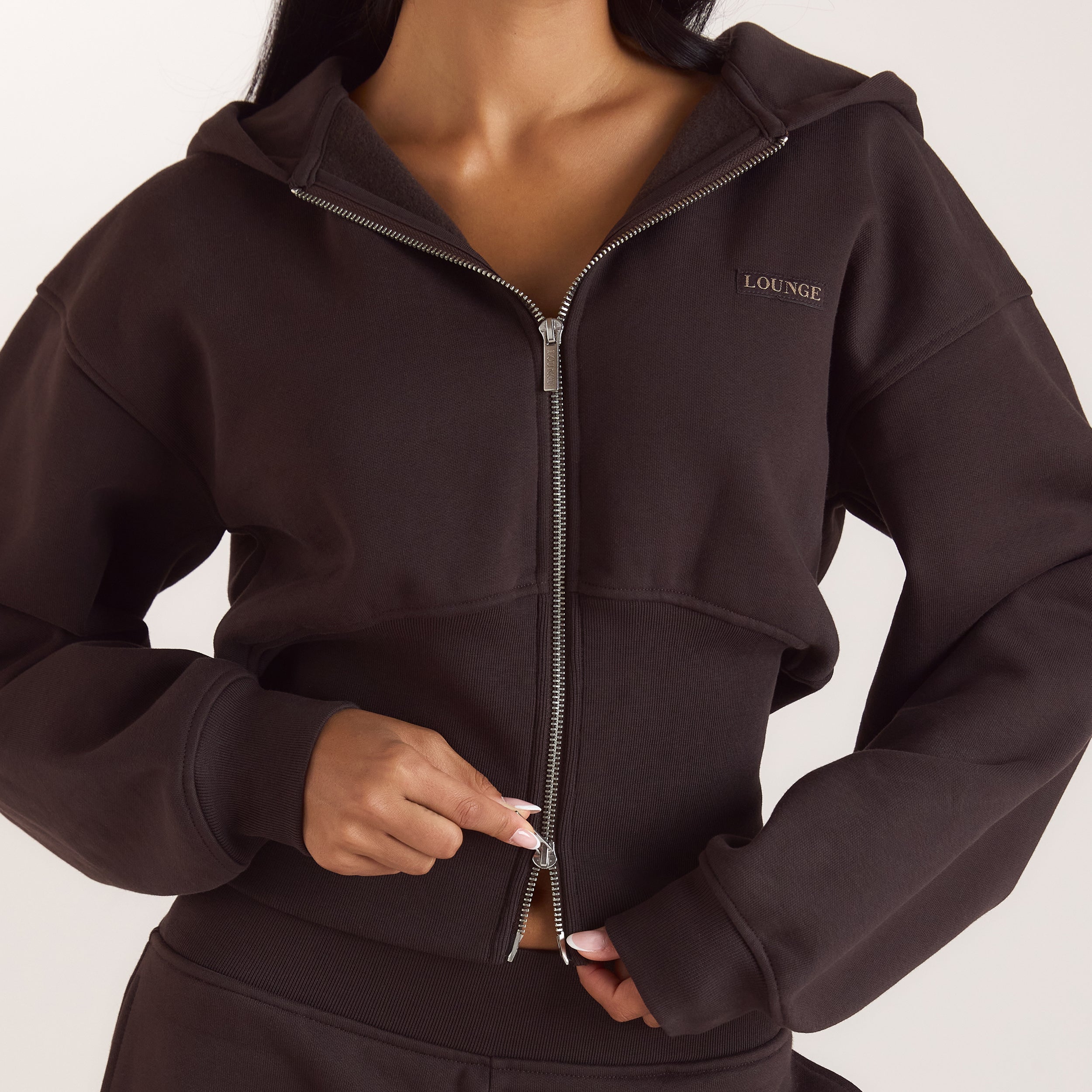 Fitted-Waist Zip-Up Hoodie | Fitted-Waist Zip-Up Hoodie - Dark Chocolate