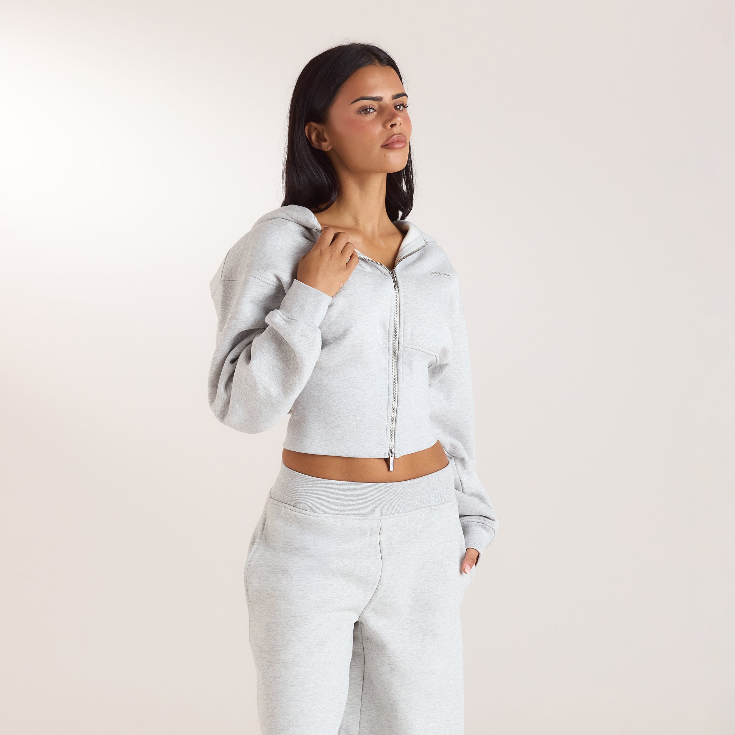 Fitted-Waist Zip-Up Hoodie | Fitted-Waist Zip-Up Hoodie - Grey