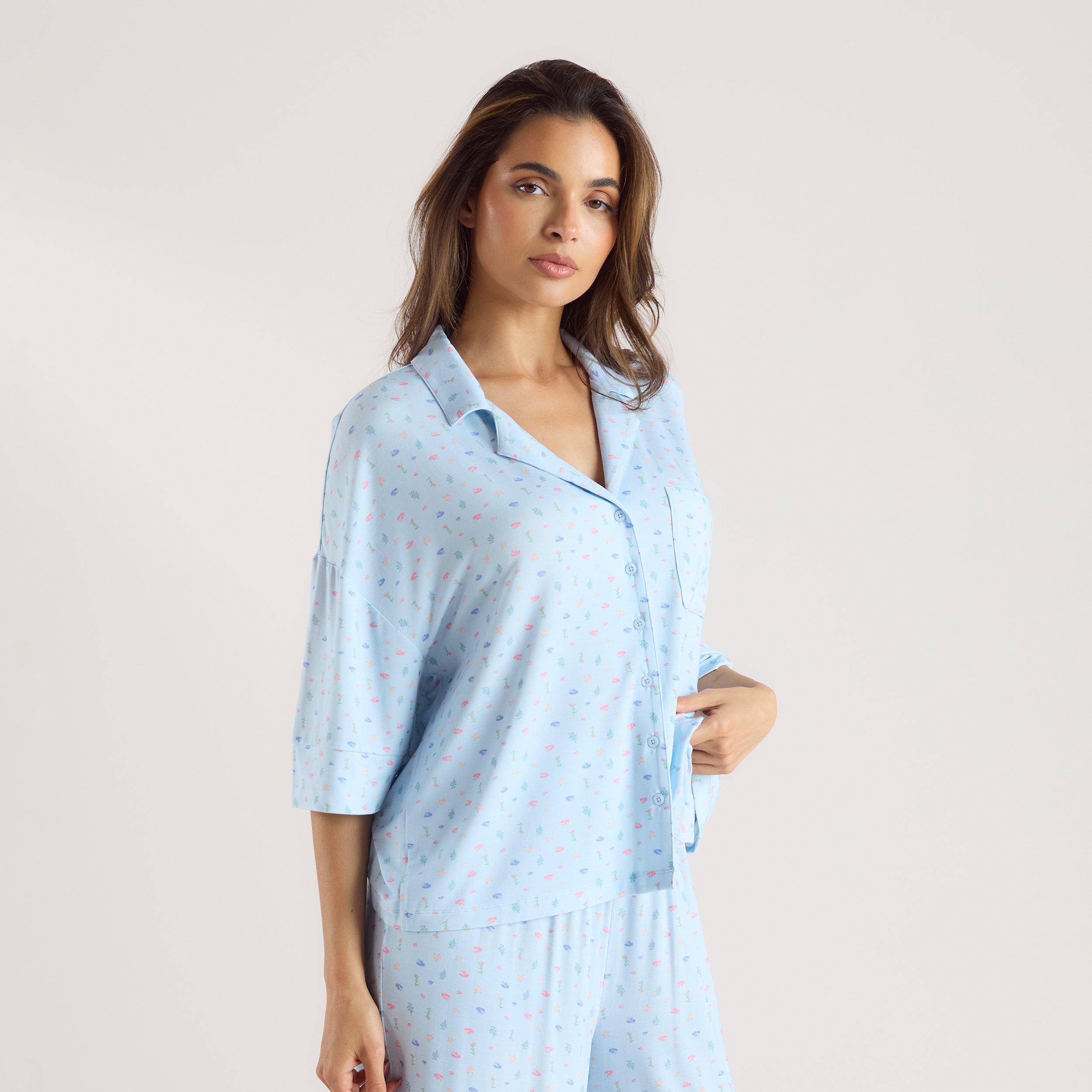 Modal Short Sleeve Pyjama Shirt | Modal Short Sleeve Pyjama Shirt - Blue Floral