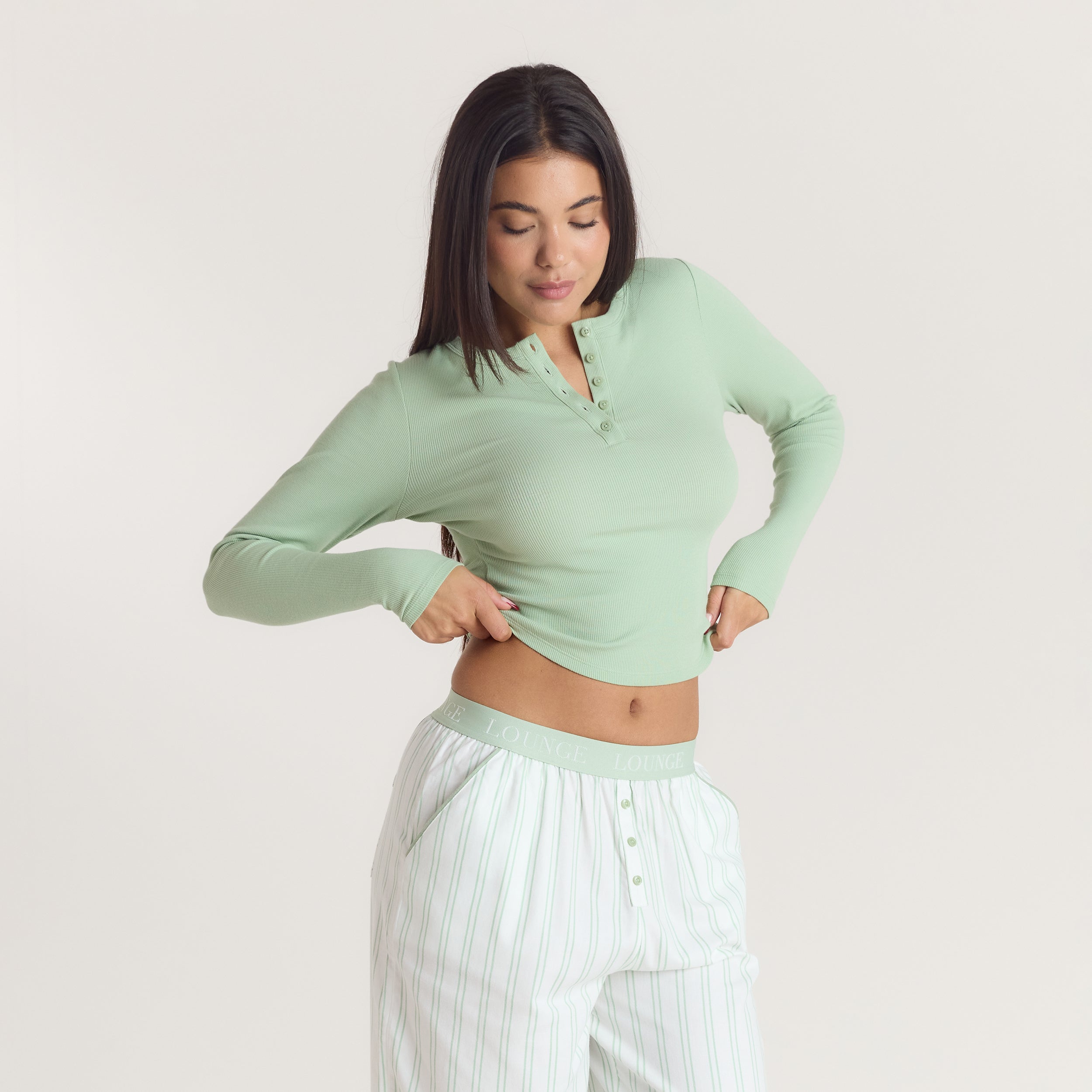 Mistletoe Henley Pyjama Top | Mistletoe Henley Pyjama Top - Sage