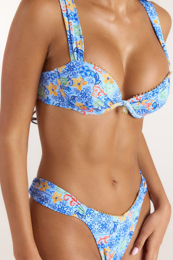 Mosaic Faux Monowire Bikini Top - Blue Print