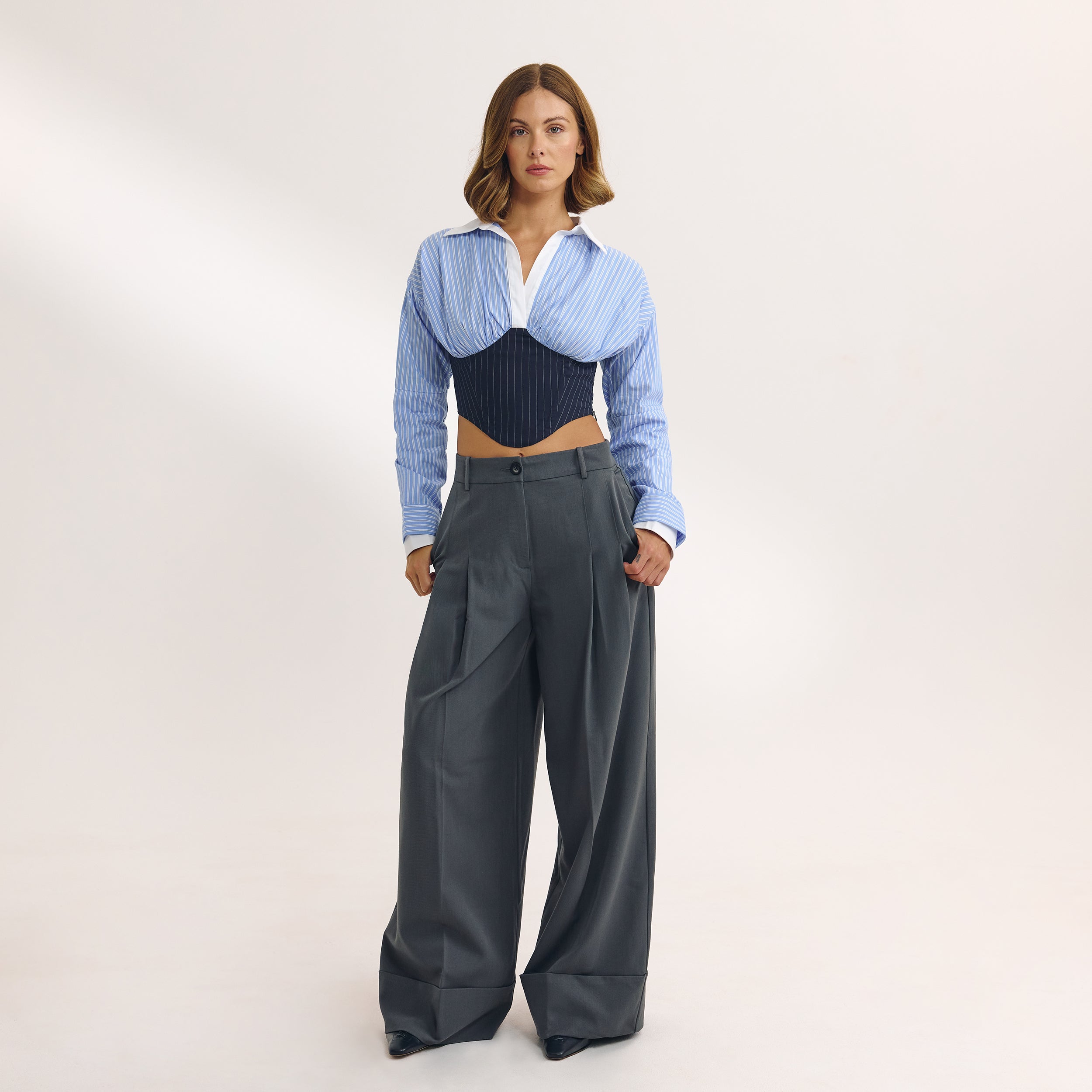 Long-Sleeved Corset Shirt | Long-Sleeved Corset Shirt - Blue