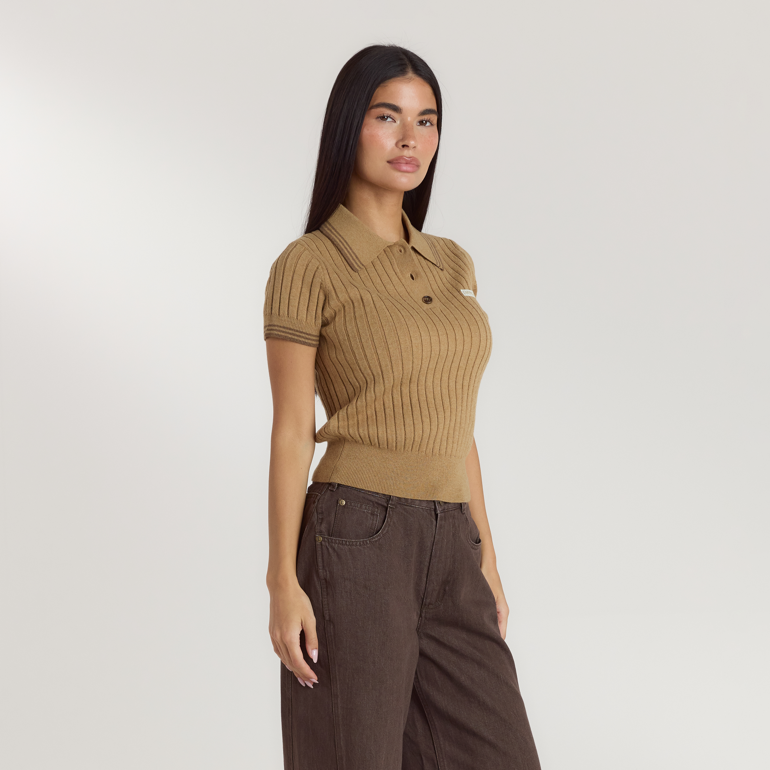 Knitted Polo Top | Knitted Polo Top - Tan