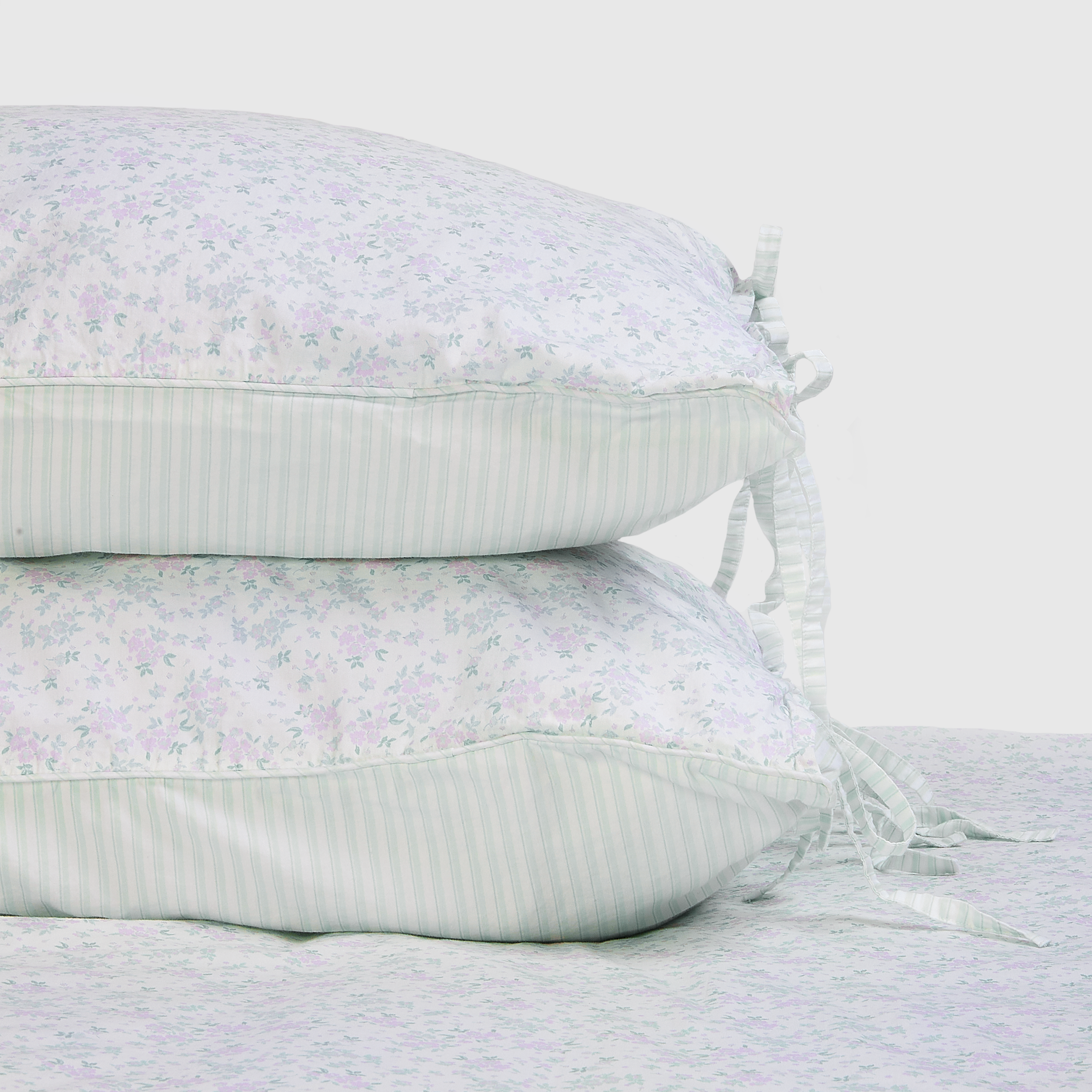Bloom & Stripe Reversible Pillowcases (2-Pack) - Sage Floral Print alternate